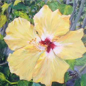 yellow hibiscus flower painting